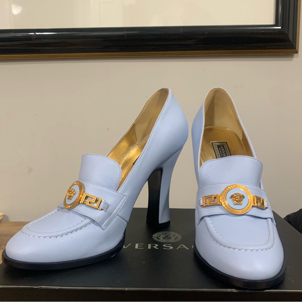 Versace Light Blue High Heel Loafer